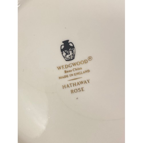 203 - WEDGWOOD BONE CHINA HATHAWAY ROSE PATTERN BELLS, CAMPANA VASES, TRINKET BOXES, TEACUP TRIO