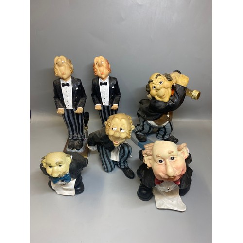 225 - SELECTION OF RESIN NOVELTY WAITER FIGURES AND BOTTLE HOLDERS