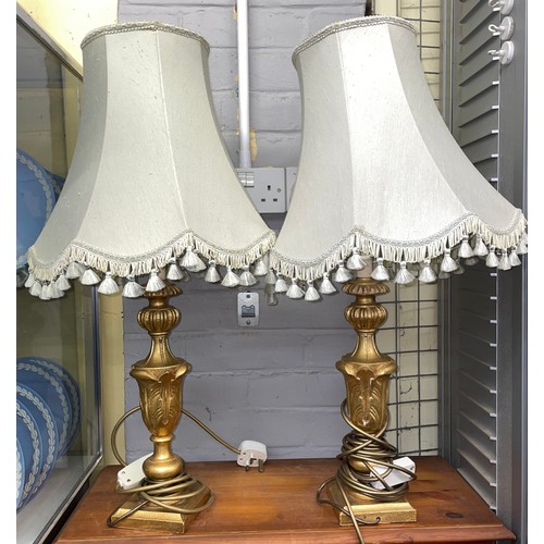 176 - PAIR OF GILT ACANTHUS COLUMN TABLE LAMPS