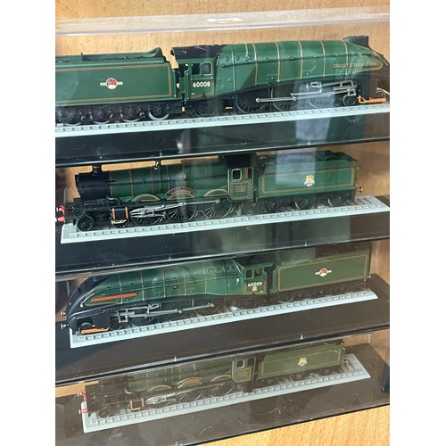 261 - EIGHT LOCOMOTIVE TRAIN MODELS IN PERSPEX BOXES