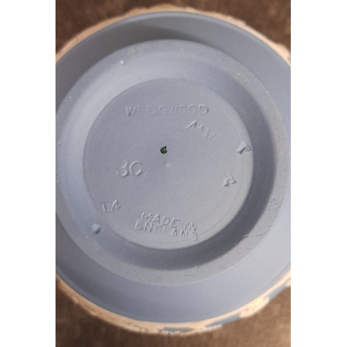 213 - WEDGWOOD BLUE JASPER WARE VASES, TRINKET BOXES, DECORATIVE BELLS, PHOTOGRAPH FRAME