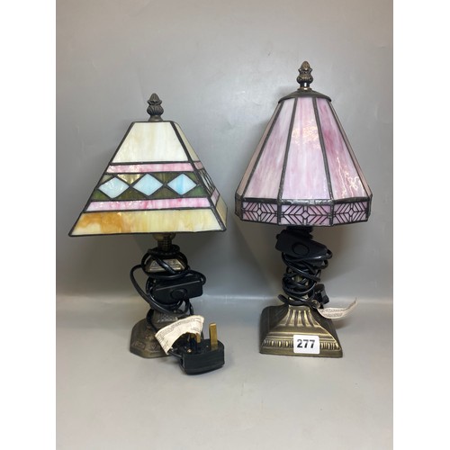277 - TWO DECORATIVE SMALL TABLE LAMPS WITH STAINED GLASS SHADES