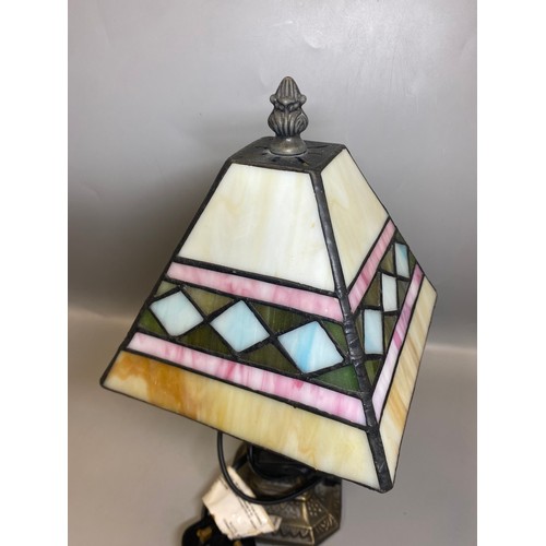 277 - TWO DECORATIVE SMALL TABLE LAMPS WITH STAINED GLASS SHADES