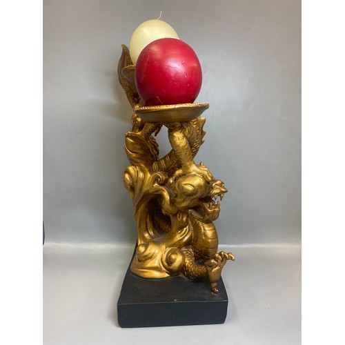 285 - PAIR OF DECORATIVE GILT EFFECT DRAGON CANDLE HOLDERS