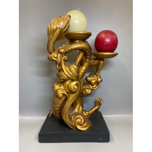 285 - PAIR OF DECORATIVE GILT EFFECT DRAGON CANDLE HOLDERS