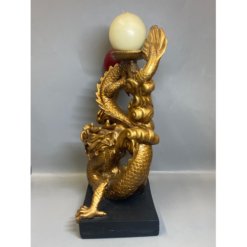 285 - PAIR OF DECORATIVE GILT EFFECT DRAGON CANDLE HOLDERS