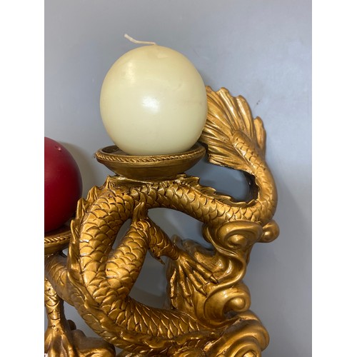 285 - PAIR OF DECORATIVE GILT EFFECT DRAGON CANDLE HOLDERS