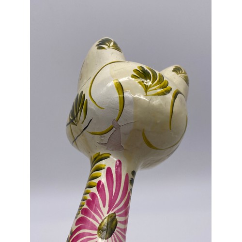 270 - TWO POTTERY DECORATED SEATED CAT FIGURES