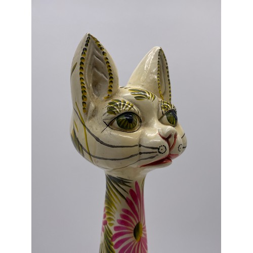 270 - TWO POTTERY DECORATED SEATED CAT FIGURES