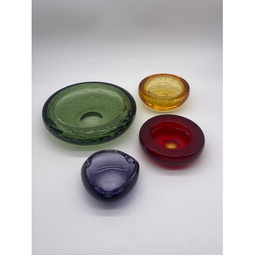 246 - FOUR WHITEFRIARS STYLE COLOURED BUBBLE GLASS DISHES