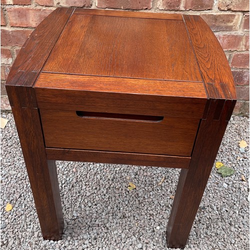 19 - DARK WOOD SQUARE SECTION LAMP TABLE WITH DRAWER