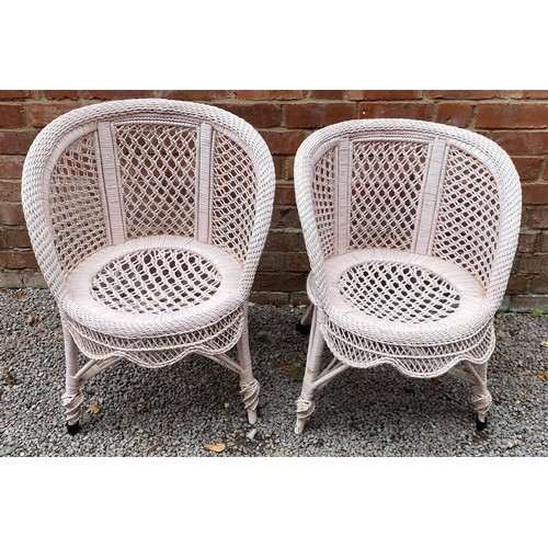 60 - PAIR OF PINK BAMBOO AND CANE WORK GARDEN CHAIRS