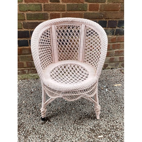 60 - PAIR OF PINK BAMBOO AND CANE WORK GARDEN CHAIRS