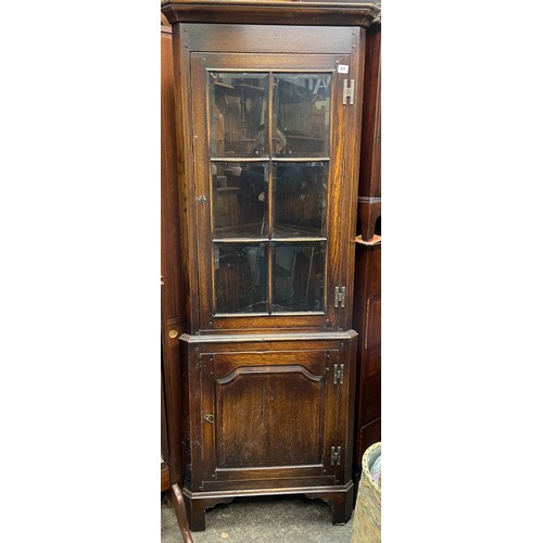 67 - GEORGE III DESIGN OAK GLAZED FULL HEIGHT CORNER CUPBOARD