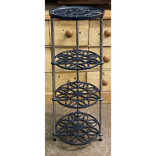 11 - WROUGHT IRON AND CHROME FOUR TIER AGA PAN STAND