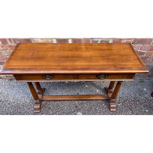 190 - CHERRY WOOD CROSS BANDED SIDE TABLE FITTED WITH TWO DRAWERS