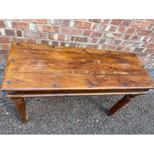 190A - DARK WALNUT OBLONG TABLE WITH IRON STRAP WORK MOUNTS