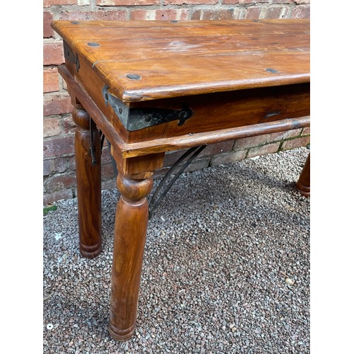 190A - DARK WALNUT OBLONG TABLE WITH IRON STRAP WORK MOUNTS