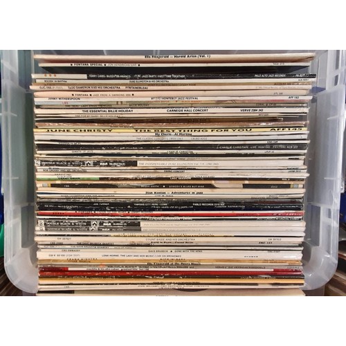 330 - CRATE OF VINLY LPS JAZZ MALE AND FEMALE VOCALISTS BIG BANDS AND ORCHESTRAS, ELLA FITZGERALD, BILLIE ... 