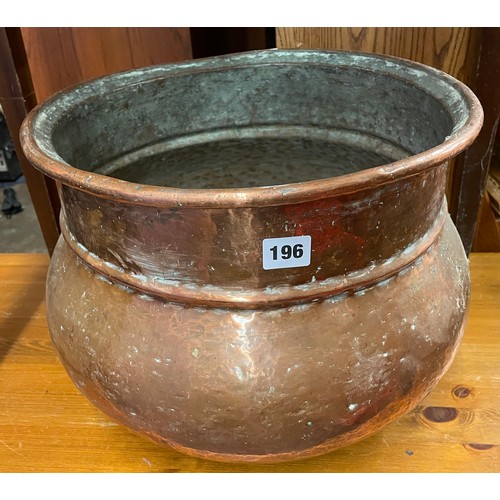 196 - LARGE BEATEN COPPER CAULDRON