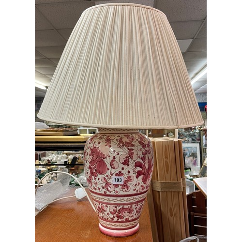 193 - POTTERY BALUSTER TABLE LAMP WITH SHADE