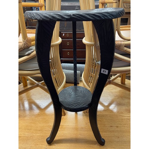 21 - EBONISED CHIP CARVED TRIPOD OCCASIONAL TABLE