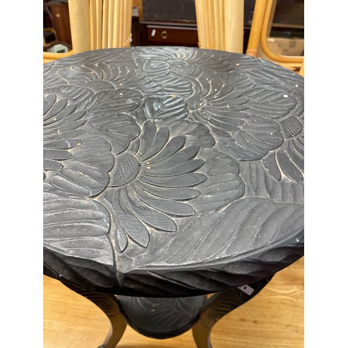 21 - EBONISED CHIP CARVED TRIPOD OCCASIONAL TABLE