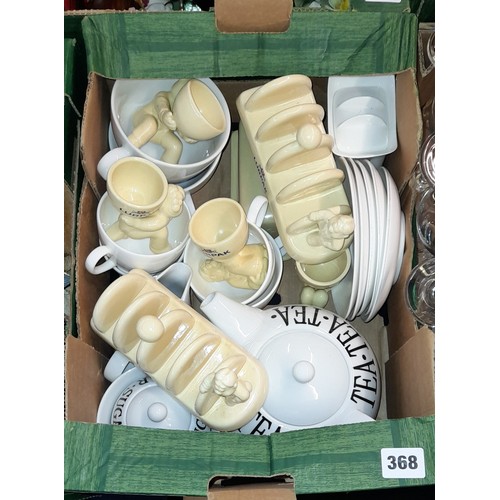 368 - CARTON - LURPACK ADVERTISING WARES, TOAST RACK, EGG CUPS, BUTTER DISH, PLUS OTHER CERAMICS