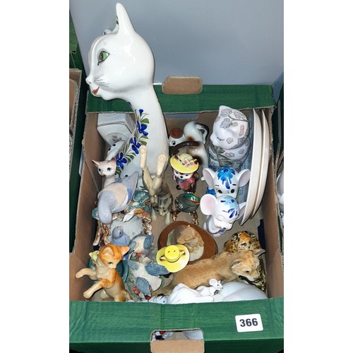 366 - BOX -POTTERY CAT FIGURES AND OTHER ANIMAL FIGURE GROUPS AND CONDIMENTS