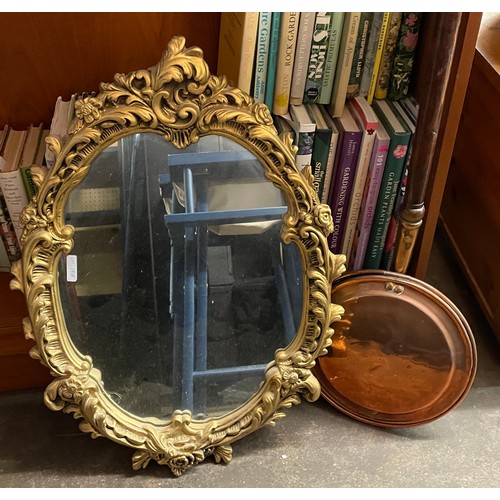 191A - GILT CHALK SCROLL FRAMED MIRROR AND WARMING PAN