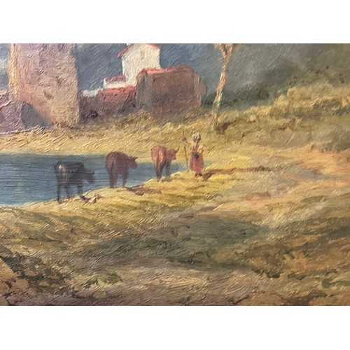 207 - S.E. GREEN OIL ON CANVAS CATTLE IN HIGHLAND LANDSCAPE FRAMED