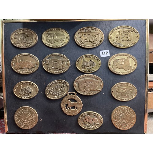 312 - BOARD OF BRASS STEAM SOCIETY TRACTION ENGINE PLAQUES