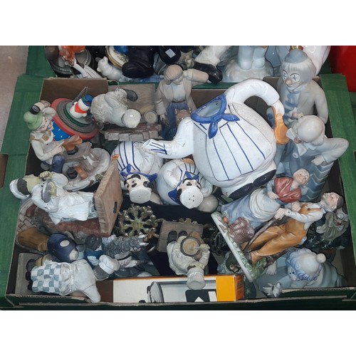 216 - TWO CARTONS OF VARIOUS CERAMIC AND RESIN FIGURES, CHEFS, CLOWNS, AND OTHERS