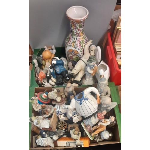 216 - TWO CARTONS OF VARIOUS CERAMIC AND RESIN FIGURES, CHEFS, CLOWNS, AND OTHERS