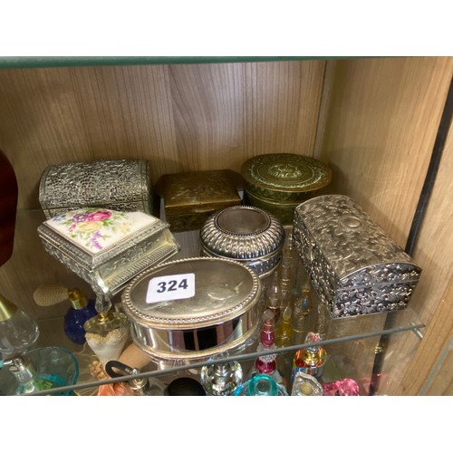 324 - SELECTION OF BRASS, ENAMELLED AND METALWARE TRINKET BOXES AND CASKETS