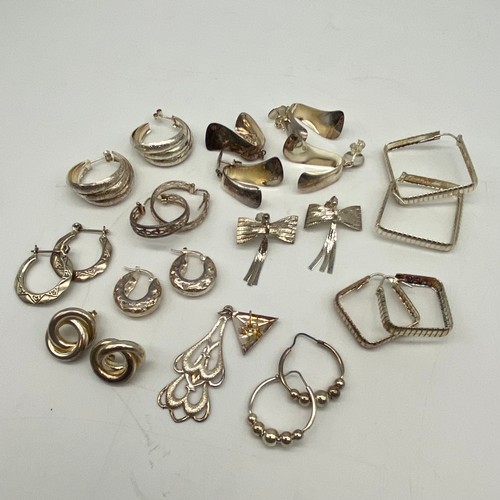 521 - SELECTION OF SILVER CREOLE HOOP SWIRL AND DROPPER EARINGS 2.5OZ APPROX