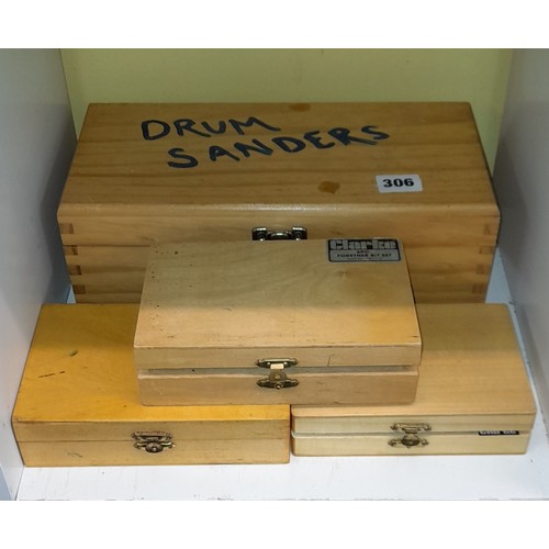 306 - BOXED SET OF DRUM SANDERS, ROUTER BITS, AND FORSTNER BIT SET