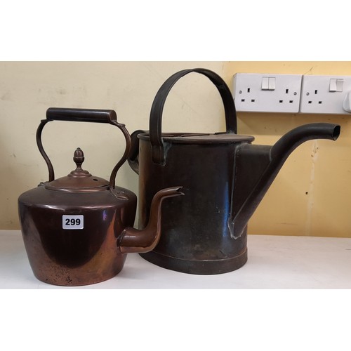 299 - VICTORIAN COPPER KETTLE AND WATERING CAN