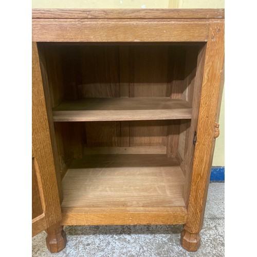 167 - ROBERT THOMPSON MOUSEMAN OAK PANEL DOOR BEDSIDE CUPBOARD