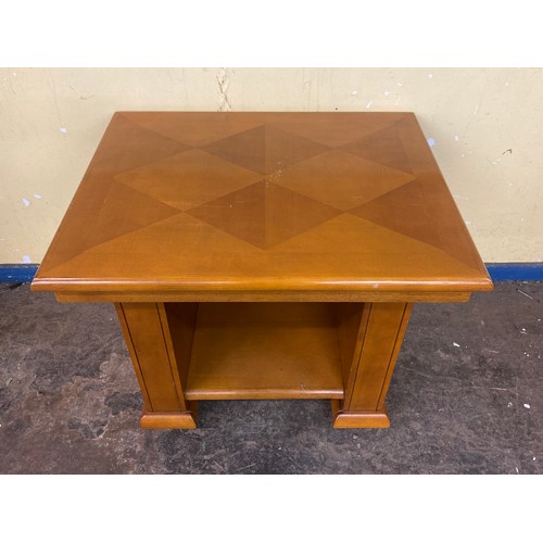 103 - LIGHT WOOD SQUARE SECTION LAMP TABLE WITH UNDER TIER