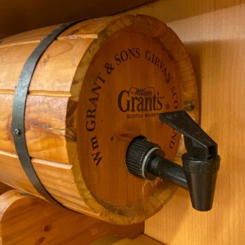 283 - GRANTS SCOTCH WHISKEY BARREL ON STAND WITH PAIR OF ACCOMPANYING TUMBLERS