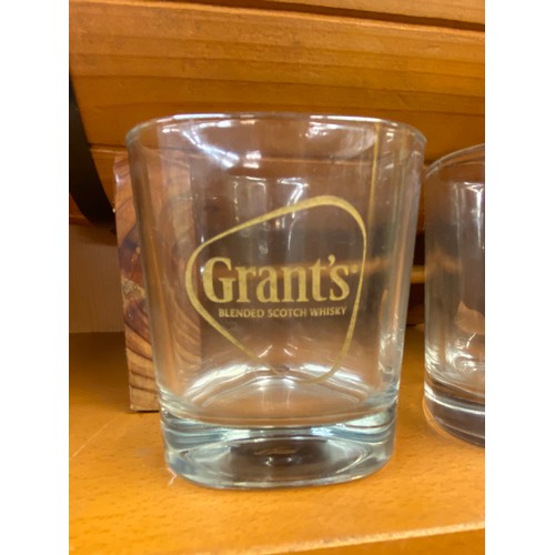 283 - GRANTS SCOTCH WHISKEY BARREL ON STAND WITH PAIR OF ACCOMPANYING TUMBLERS