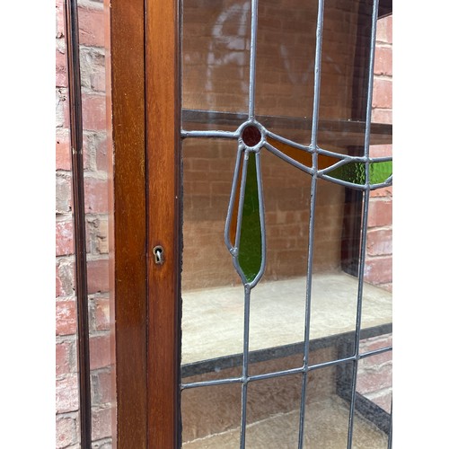 114 - EDWARDIAN MAHOGANY LEADED GLAZED AND STAINED GLASS DISPLAY CABINET