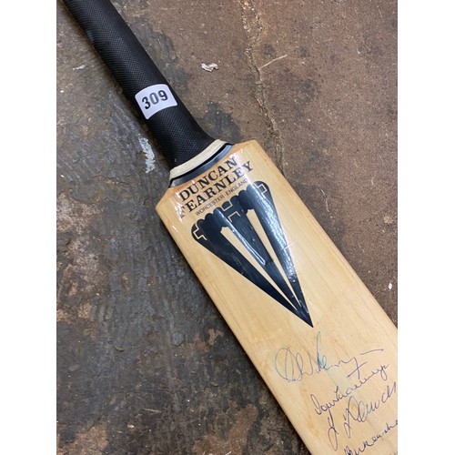 309 - DUNCAN FERNLEY CRICKET BAT WITH SIGNATURES TO FRONT AND BACK IN NYLON CASE