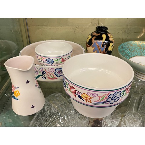 348 - POOLE POTTERY WARE, WEDGWOOD RIBBED BOWL AND VASES AND ROYAL COPENHAGEN BALUSTER FLORAL VASE