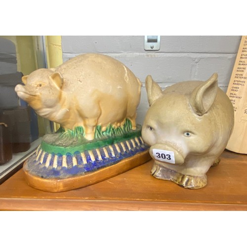 303 - TWO POTTERY PIG FIGURE GROUPS