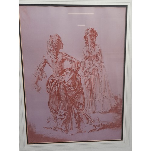 201 - SIR WILLIAM RUSSEL FLINT PRINT RED SEPIA OF TWO LADIES THEROIGNE AND LUCILLE