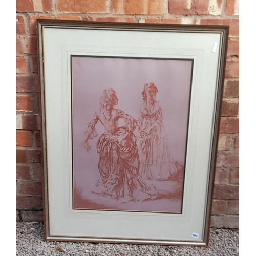 201 - SIR WILLIAM RUSSEL FLINT PRINT RED SEPIA OF TWO LADIES THEROIGNE AND LUCILLE