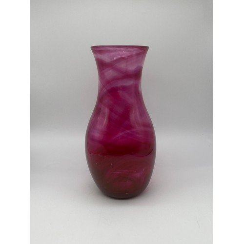 381 - MAGENTA SWIRL GLASS BALUSTER VASE