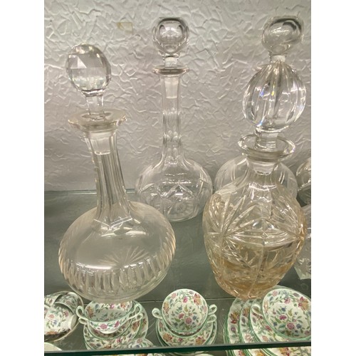 336 - SELECTION OF 19TH AND EARLY 20TH CENTURY GLOBE AND SHAFT AND MALLET DECANTERS